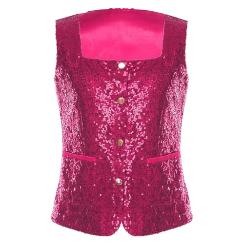 Choomomo Girls Sparkly Sequins Suit Vest Square Neck Sleeveless Wedding Pageant Party Dressy Waistcoat