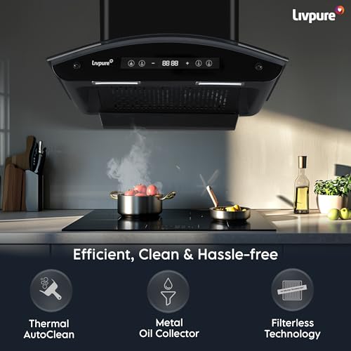 Image of Livpure Invicto 60 cm | Curved Glass | 1400 m /hr Suction | BLDC Motor | Filterless | Touch & Gesture Control | Low Noise | 10 Years Motor + 2 Years Comprehensive Warranty | Black