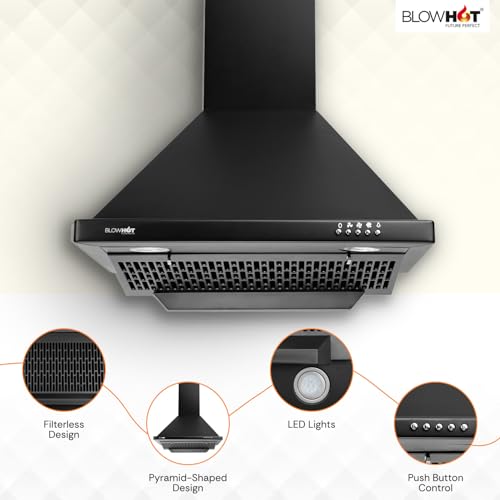 Image of BLOWHOT 60 cm 1200 m /h Airflow Kitchen Chimney, 3 Speed Push Control Filterless Technology, LED Lights, 10-Year Motor Warranty by Blowhot - EVA S BPC