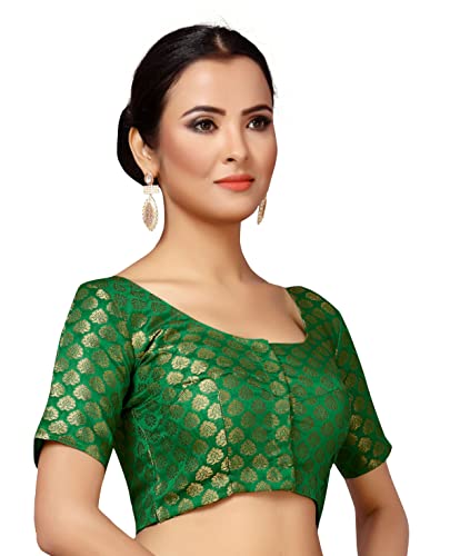 Image of Studio Shringaar Women's Readymade Brocade Short Sleeves Saree Blouse