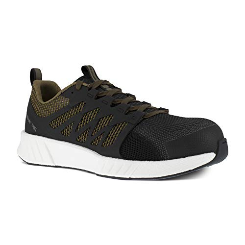 Reebok Men's Rb4313 Fusion Flexweave Safety Composite Toe Athletic Work Shoe Black and Khaki Brown