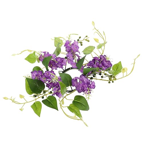 Cabilock Artificial Candlestick Garland Flower Candle Garland Floral Candle Holder Decorative Candle Holders Rustic Wreath Greenery Wreath Candle Rings Purple Plastic Small Wreath Flowers