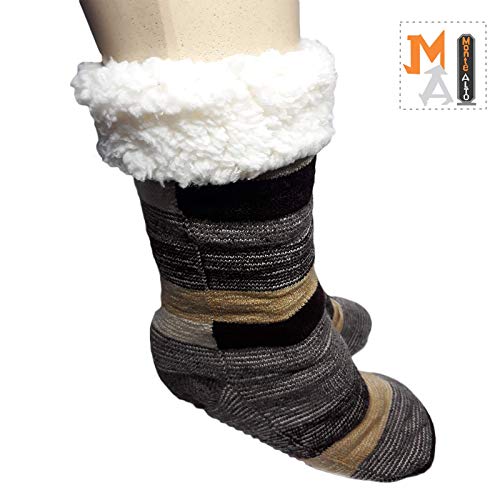 KIT 3 Meia Térmica Antiderrapante Forrada Lã Quentinha,Monte Alto (Listra Cinza,Listra Rosa,Listra M