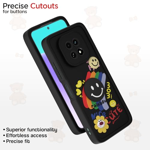 Image of Pikkme Back Cover for Realme C63 5G | Soft Silicone| Cute Rainbow Smile & 3D Cartoon Flower Design | Shockproof Raised Camera Protection Bumper Case (Black)