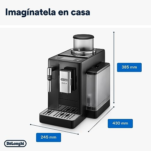 De'Longhi Rivelia EXAM440.35.B, Cafetera Superautomática con Espumador de Leche Manual, Tamaño Compacto, 8 Recetas, Pantalla Táctil a Color, Negro Ónix