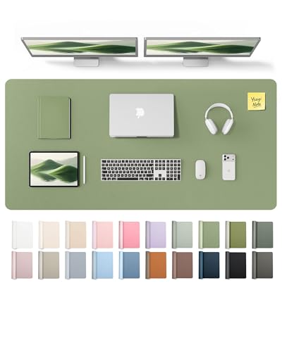 Image of YSAGi Leather Desk Pad Protector, Office Desk Mat, Large Mouse Pad, Non-Slip PU Leather Desk Blotter, Laptop Desk Pad, Waterproof Desk Writing Pad for Office and Home (Bamboo Green,55 inch x 24 inch)