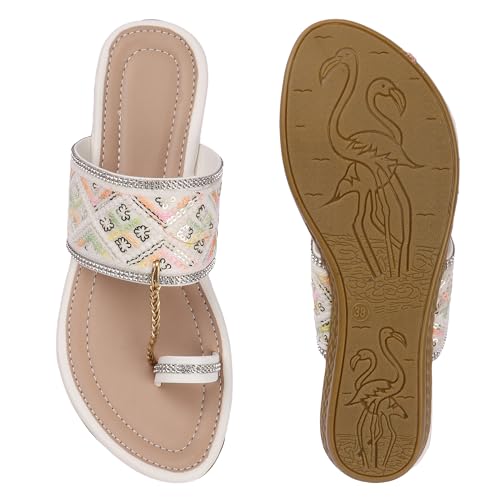 Image of KKF Women Fancy Kolhapuri Flat Chappal Sandals Ladies Slipper for Party & Occasions 3 to 8 Sizes