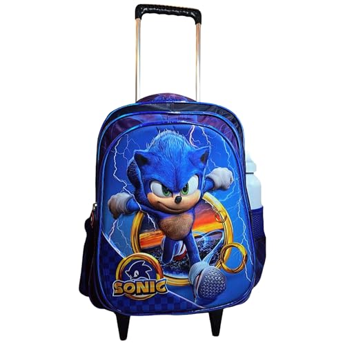 Mochila Infantil Sonic com Rodas, Azul, Design de Personagens do Sonic 2