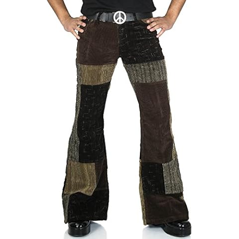 Comycom Men's Patchwork Cord Flared Trousers Brown 70s Retro - Multicolour - 31W/32L Cover