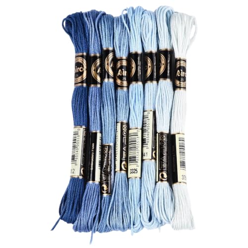 Image of 8 Skeins 6 Strands Blue Cross Stitch Thread Variegated Gradient Embroidery Floss Polyester Friendship Bracelet String Yarn Threads Bulk for Hand Sewing Bracelets Making Needlecraft Crochet