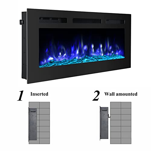 40 Inch Electric Fireplace Inserts, Wall Mounted Fireplace, Led Fireplace With Logs, Recessed Electric Fireplace With Remote Control, Linear Fireplace, 9 Multi Color Flames, 750/1500W #TOP6