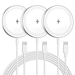 Magnetic Wireless Charger Charging Pad: 15W Qi Fast Portable Slim Charger Puck for iPhone 17 Air 16e 16 Pro Max 15 14 13 12 Series & Samsung Galaxy S25 Ultra- Include USB-C/A Dual Ports (3Pack White)