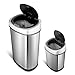 Ninestars CB-DZT-50-9/12-9 Automatic Touchless Infrared Motion Sensor Trash Can Combo Set, 13 Gal 50L & 3 Gal 12L, Stainless Steel Base (Oval, Silver/Black Lid)