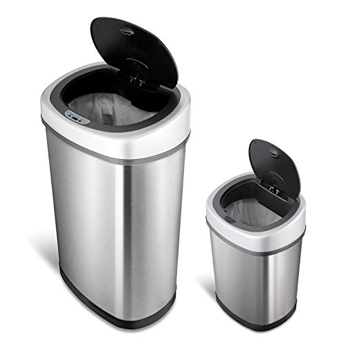 Ninestars 2-Piece Automatic Trash Can Combo Set, 13.2 Gal (50L) & 3 Gal (12L) Touchless Motion Sensor Garbage Cans, Matching Oval Stainless Steel, Black Lid by Ninestars - Image 6