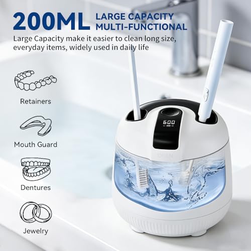 Image of Ultrasonic Retainer Cleaner Machine 48kHz, Cordless Dental Cleaning Pod, Ultrasonic Retainer Cleaner for Aligners, Dentures, Mouth Guards, Toothbrush Heads and Jewelry with 200ML Capacity, LAB Supply