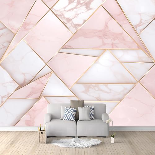 Fotomurales no tejido Mármol Geométrico Rosa 350x256 cm Papel Pintado Decoración de Pared moderna, Murales póster efecto...