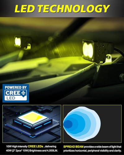 Image of Yellow LED Pods, AKD Part 3 inch 40W Diffused CREE LED Pod Lights Yellow Chase Light Bars Scene Lights Ditch Camper Daytime Safety Signal Fishing Trailer Light for Truck Pickup Tractor Van Boat UTV