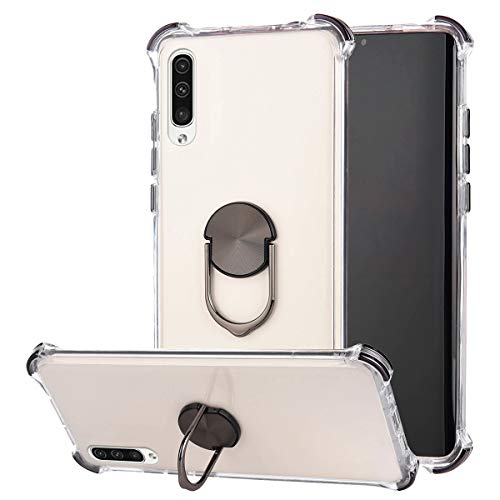 Robinsoni Case Compatible with Samsung Galaxy A50 Cover Silicone TPU Case Transparent Four-corner Airbag Drop-proof Case with Ring Clear Kickstand Cover Ultra Thin Bumper Shockproof Ring Case Black