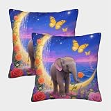 Funda De Cojín con Bebé Elefante Juego De 2, Poliéster Suave Funda Almohadón con Cremallera Oculta, Fundas Decorativas para Sofá Cama Hogar, 45x45cm