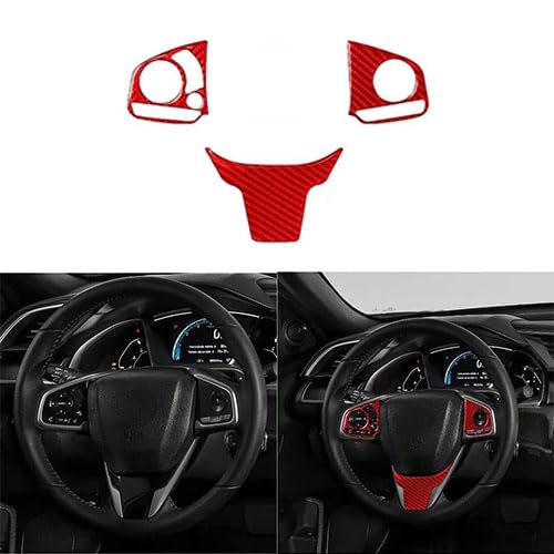 winterwell for 10th Gen Civic Real Carbon Fiber Steering Wheel Cover Trims Inner Wheel Button Sticker Compatible with Honda Civic 2021 2020 2019 2018 2017 2016, CR-V 2017-2022 (Red)