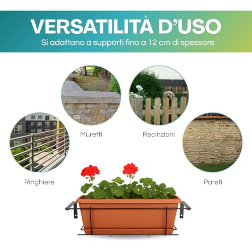 Paluplus 2 Balconiere Regolabili In Metallo Nero, Fioriera Portavaso In Ferro Verniciato Per Fiori E Piante, Supporto Da Appendere, Made In Italy, Portata 15 Kg -132M -2,64 (50 Cm) - 6
