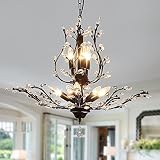 CVKASH 8-Light Vintage Crystal Branch Chandeliers Black Flush Moun Pendant Lighting Fixtures Ceiling