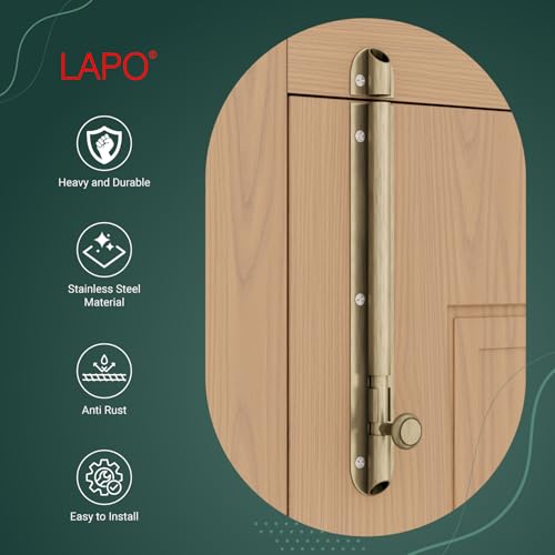 Image of LAPO 6 Pack Heavy Duty Stainless Steel Tower Bolt 8 Inch, Tower Bolt for Main Door and Bathroom, Kundi Door Latch for Bedroom, Chitakni, Tower Bolt for Home,Windows (Antique Finish, 6 Pieces)