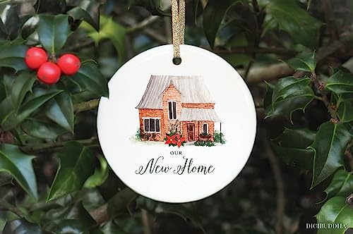 DIGIBUDDHA-Our-New-Home-Ornament-Christmas-Collectible-Bridal-Shower-Wedding-Gift-First-Time-House-Homeowner-1st-Holiday-New-Property-Buyer-3-Flat-Ceramic-Keepsake-w-Gold-Ribbon-Free-Box-OR00019 DIGIBUDDHA Our New Home Ornament Christmas Collectible Bridal Shower Wedding Gift First Time House Homeowner 1st Holiday New Property Buyer 3 Flat Ceramic Keepsake w Gold Ribbon Free Box OR00019