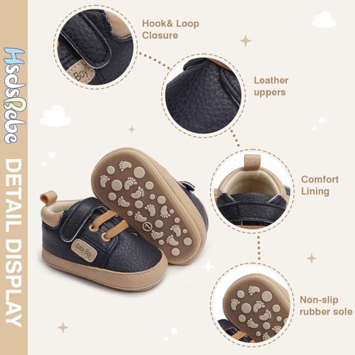 Image of HsdsBebe Baby Boys Girls Pu Leather Hard Bottom Walking Sneakers Toddler Rubber Sole First Walkers Infant Cartoon Slippers Crib Shoes