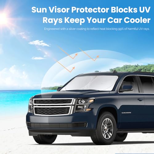 Image of Windshield Sunshade for Chevrolet Suburban 2015-2018 2019 2020 Sun Visor | Custom Fit Chevy Suburban Accessories Foldable Front Window Shield Windshield Cover Sun Protector