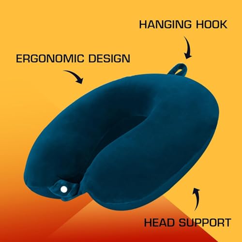 Image of PAVILONN U-Shape Memory Foam Neck Pillow for Travel | Soft Flight Cushion for Airplane, Car & Train | Lightweight Portable Travel Essential for Men, Women & Kids (Blue)