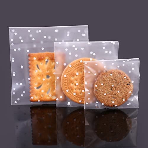 200 Pcs 7x7cm Self-Adhesive Dot OPP Bags Polka Dot Cookie Bags Clear OPP Cellophane Bags for Food Biscuit Candy for Cookie,Biscuit,Gifts Candles