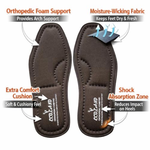 Image of Memory Foam Shoe Insoles Comfortable Insoles Supports Heel & Arch Absorbs Foot Sweat & Moisture Ultra Soft Cushioned Lightweight Durable Washable Pads for Men FORMAL SHOES INSOLE Black (1 Pair)