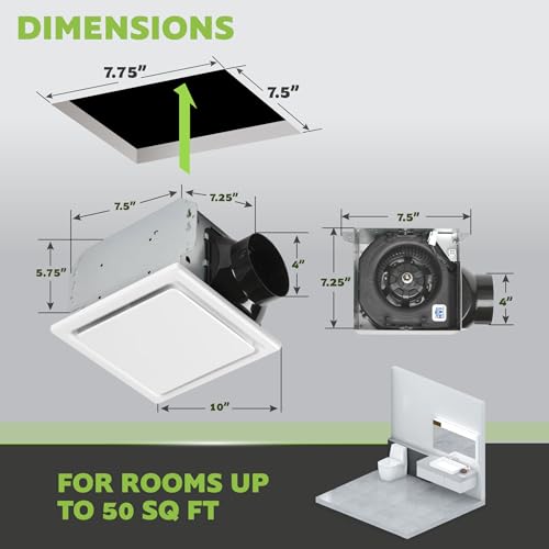 Image of Homewerks 7140-50 Bathroom Fan Ceiling Mount Exhaust Ventilation, 1.5 Sones, 50 CFM, White