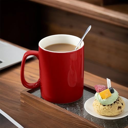 Taza grande de cerámica 33 oz con tapa y asa roja miniatura 6