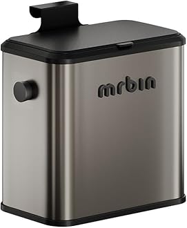MRBIN Compost Bin with Lid and Inner Bucket, Stainless Steel 6L/1.6Gal Indoor Countertop Scrap Container, Metal Hanging Food Waste Recycler for Kitchen, Coffee Ground, Bathroom, Eclipse Grey