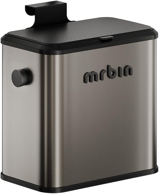 MRBIN Compost Bin with Lid and Inner Bucket, Stainless Steel 6L/1.6Gal Indoor Countertop Scrap Container, Metal Hanging Food Waste Recycler for Kitchen, Coffee Ground, Bathroom, Eclipse Grey