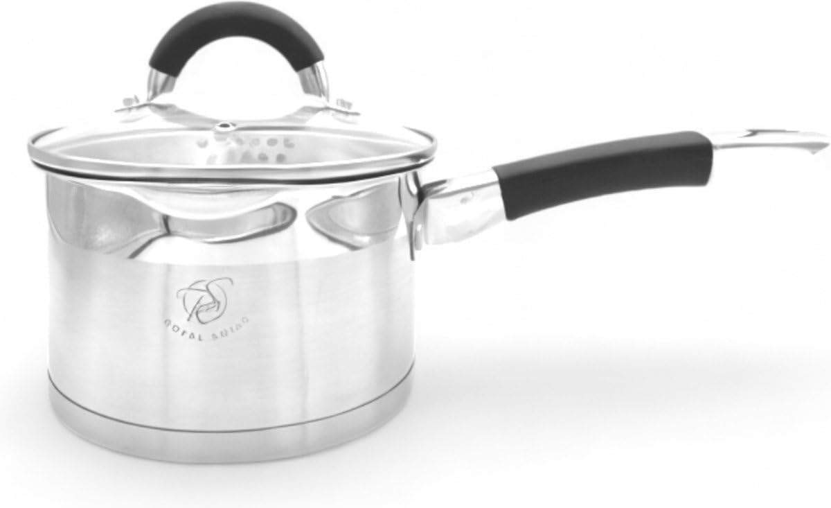 Royal Swiss® 6-teiliges Kochgeschirr-Set, Edelstahl, 5-lagig, mit Glasdeckel, geeignet für alle Herdarten, einschließlich Induktion (Silber) (6)