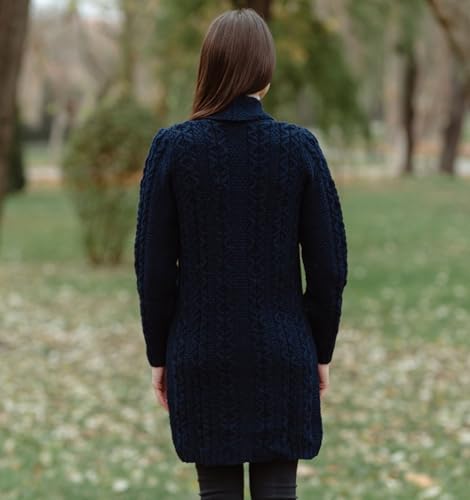 Image of SAOL 100% Irish Merino Wool Ladies Shawl Collar Cardigan Coat with Pockets