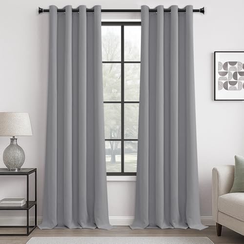 MRTREES Cortina Habitacion Opaca Termica 2 Piezas 140×245cm Cortinas Salon Moderno Aislantes Frío Calor Luz Cortinas Largas para Ventana Dormitorio Infantil Bebe Niños Gris Claro con Ojales