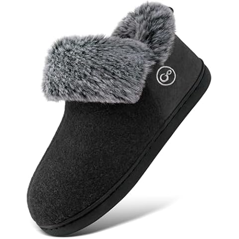 HARENCE Slippers for Women House Shoes: Womens Comfortable Non-Slip Slipper with Warm Fuzzy Lined Memory Foam Indoor/Outdoor Cover