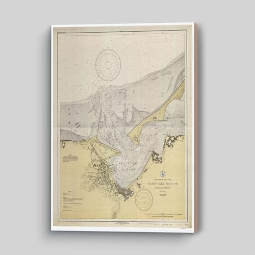 MG Global Vinage Hanging Canvas Print of Nantucket Harbor MA 1930 Harobrs 343 | 8x12 12x18 16x24 20x30 24x36 Historical City Wall Art for Gift | Antique Rustic Home Office Decor