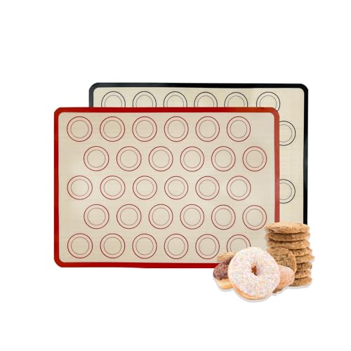 Bliceon 2 Silicone Macaron Baking Mats - Non-Stick, Non-Slip, Reusable Silicone Baking mats for Macarons, Biscuits, Bread and Pizza (Grey and red)