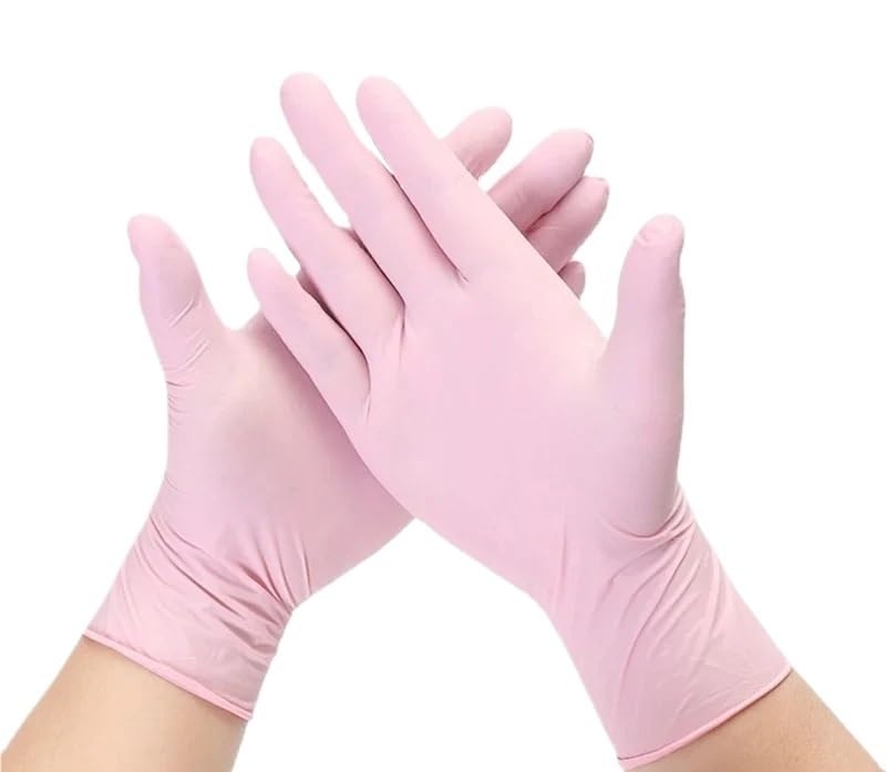Guantes desechables de nitrilo rosa, no estériles, for el trabajo, limpieza del hogar, cocina, esteticista, tintes for cabello y tatuajes, 20/50/100 unidades(Pink 100PCS,M)