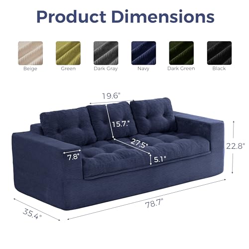 Image of MAXYOYO 79 inch Loveseat Sofa Couch for Small Spaces, Upholstered Boneless Cloud Couch for Apartment Bedroom, 2-Seater Love Seat Floor Modern Sofa with Pillows, No Assembly Required, Navy