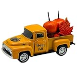Mini Fall Vintage Metal Pumpkin Truck Decor with Pumpkins and Maple Leaves - Fall Rustic Farmhouse Style Table Centerpiece, Thanksgiving & Autumn Havest Tiered Tray Decoration for Home Kitchen