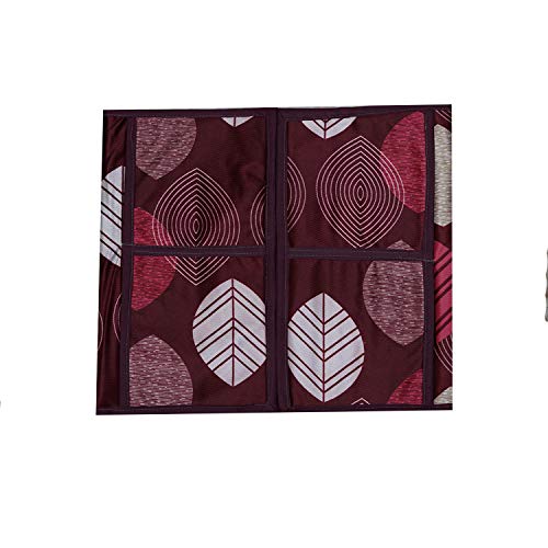 Image of KANUSHI Industries Microwave /Oven Top Cover with 4 Utility Pockets (VAR1-MICRO-MAROON-LONG-LEAVES)