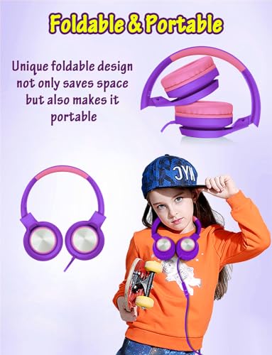 Image of Voopwink Kids Headphones with Microphone, Wired Over Ear Headsets with Limited Volume 85dB / 94dB for Boys Girls Teens Children Online School /Travel /iPad /Tablet /Cellphone