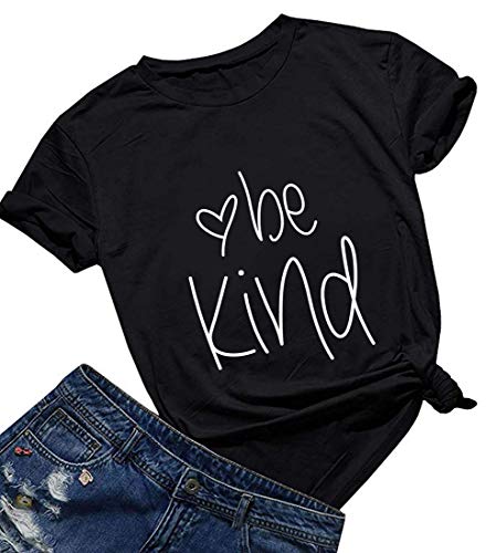 DANVOUY Women Be Kind T Shirt Cute Casual Tops Inspirational Graphic Tees Black Medium