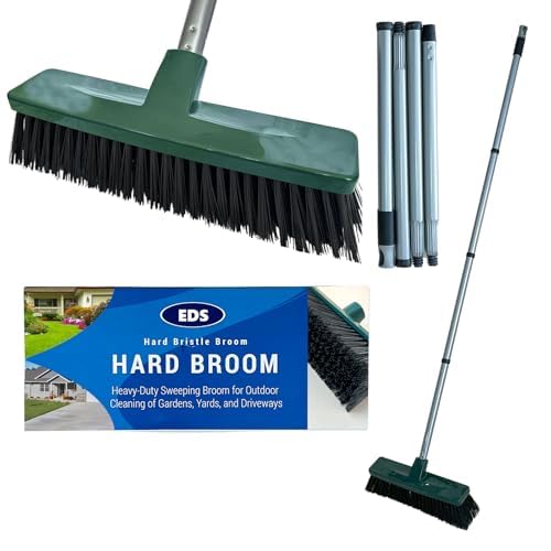 EDS Balai de jardin robuste de 25,4 cm avec manche en acier inoxydable de 120 cm de long pour nettoyer les jardins, cours, terrasses, allées (lot de 1)